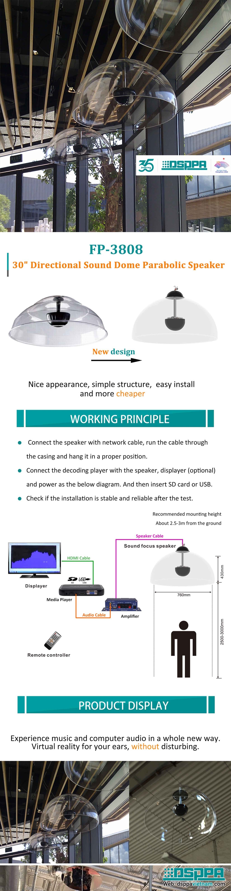 Bộ loa vòm thả trần dạng parabol công suất 30W FP-3808.jpg